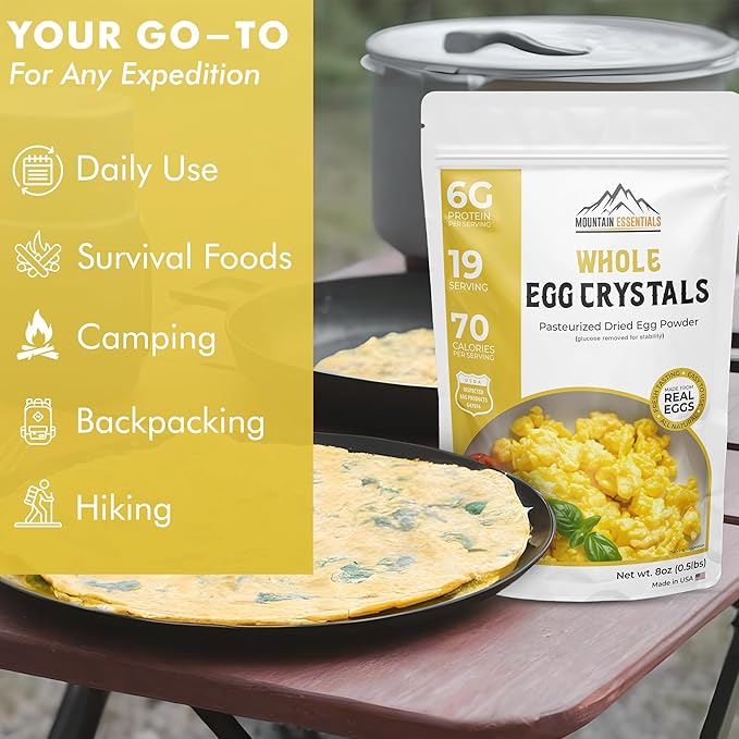 MOUNTAIN ESSENTIALS Whole Egg Crystals Pasteurized Dried Egg Powder 8 Oz Pure Natural Nutrient-Rich