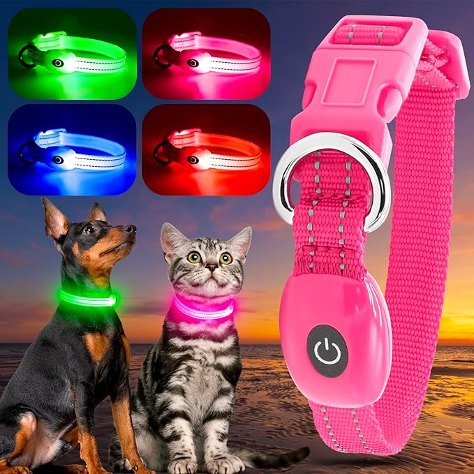 YFbrite Light up Dog Collars for Night Walking, Rechargeable LED Cat Collar, Comfortable Adjustable