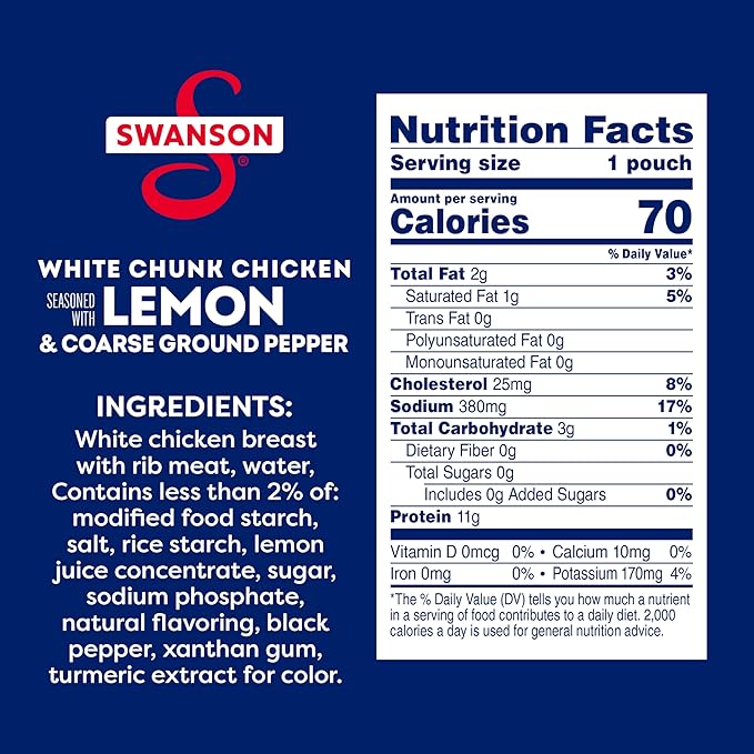 Swanson Lemon and Coarse Ground Pepper White Chunk Fully Cooked Chicken, Ready to Eat, Simple