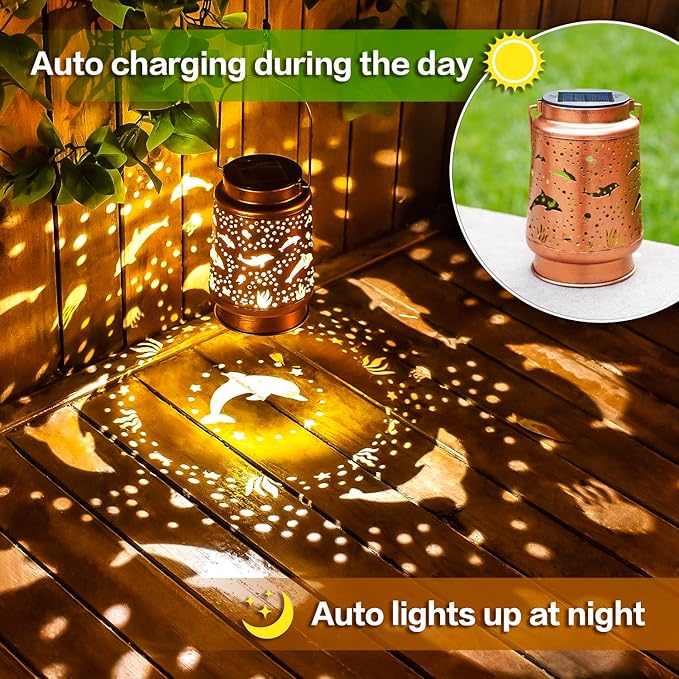 Dolphin Solar Lanterns Outdoor Waterproof Hanging Solar Lights Dolphin Gifts for Women Men Metal