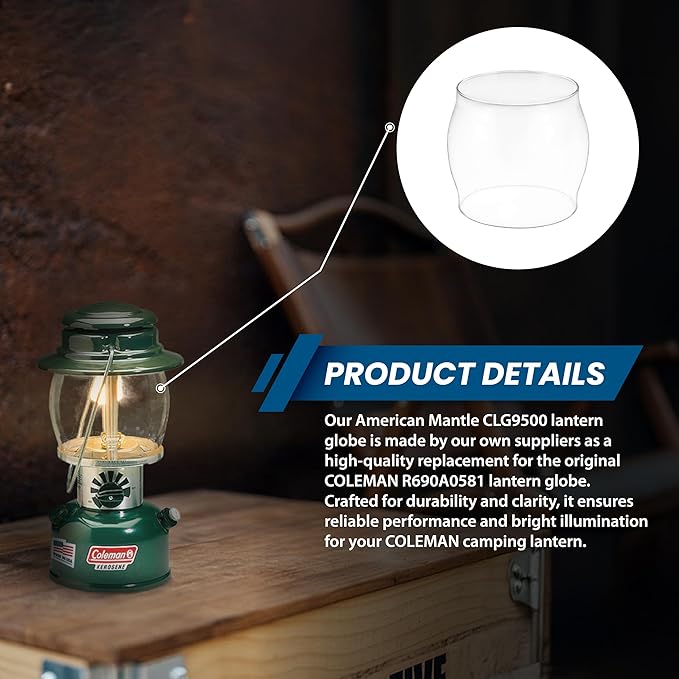 American Mantle Lantern Globe Replacement Height: 5¼" (133.35mm) Diameter 4 7⁄8" (123.83mm) | Clear
