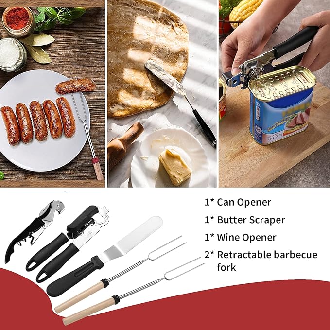 Portable Camping Kitchen Utensil Set-27 Piece Cookware Kit, Stainless Steel Outdoor Cooking and