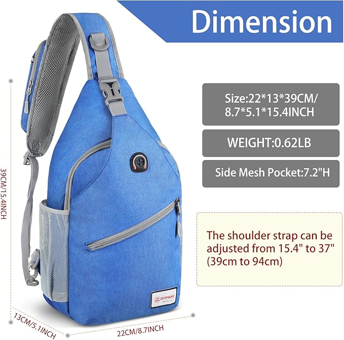 ZOMAKE Sling Bag,Small Crossbody Sling Backpack,Water Resistant Shoulder Daypack for Travel,Anti