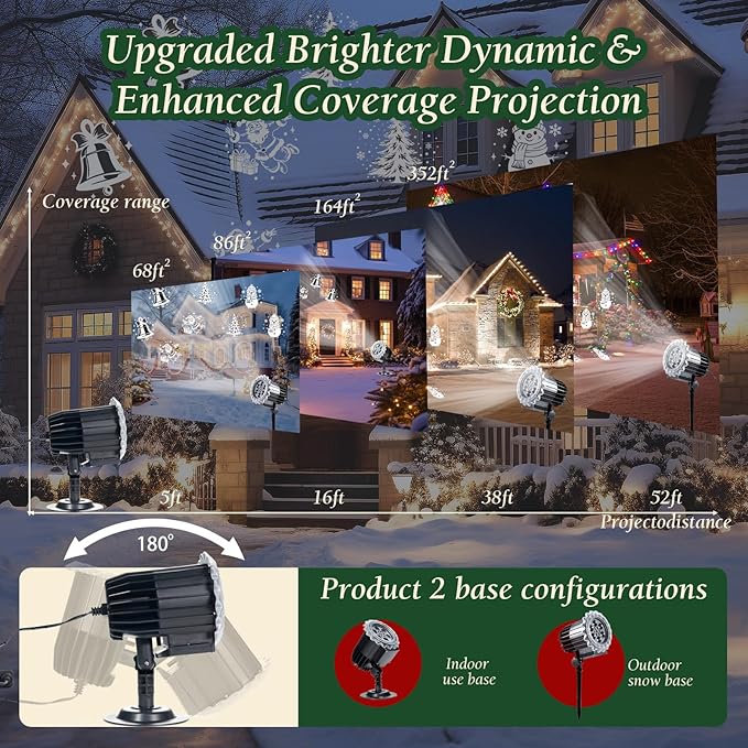 Christmas Projector Light, 3D Dynamic Rotating Christmas Patterns with Santa Snowman, for Outdoor