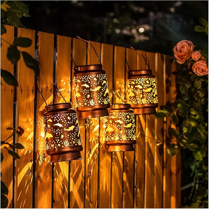 Dolphin Solar Lanterns Outdoor Waterproof Hanging Solar Lights Dolphin Gifts for Women Men Metal