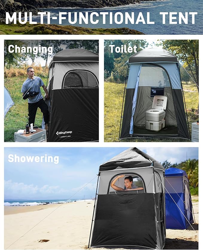 KingCamp Shower Tent, Portable Privacy Tent Outdoor Camping 1/2 Room Toilet Tents with Shower Bag &