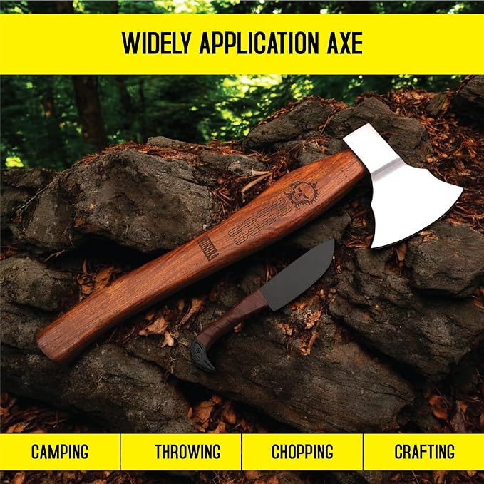 Bearded Viking Axe with Gift Viking Knife Also Leather Sheath | HandForged Carbon Steel bushcraft