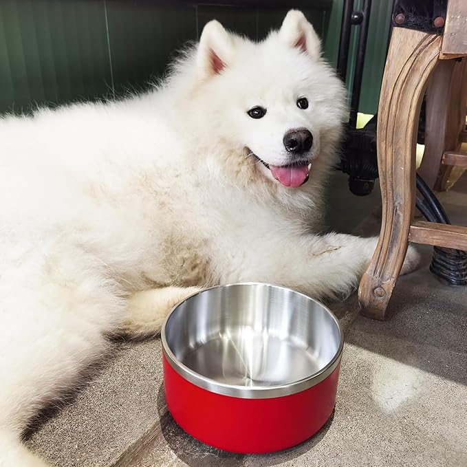 Stainless Steel Dog Bowl, Metal Water and Food Dish for Large Dogs, Insulated Non-Slip Pet Bowl