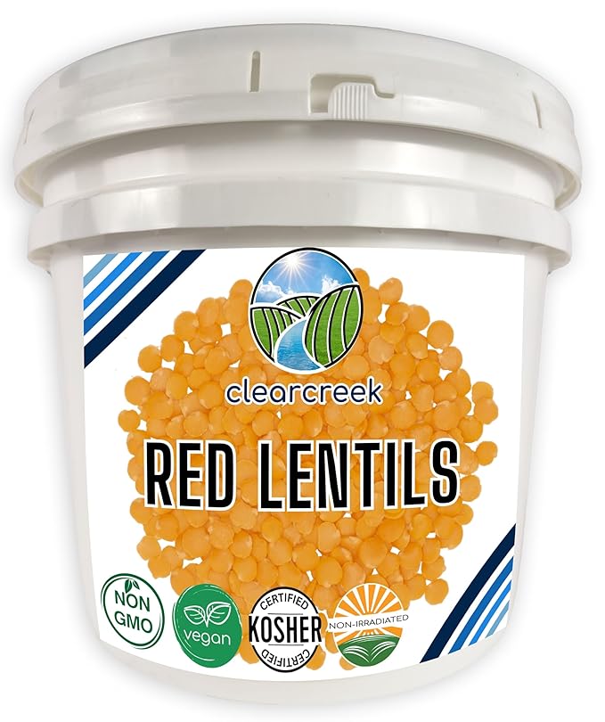 CLEAR CREEK Certified Glyphosate Residue Free Red Lentils | 25 lbs Bucket | Non-GMO | Kosher |