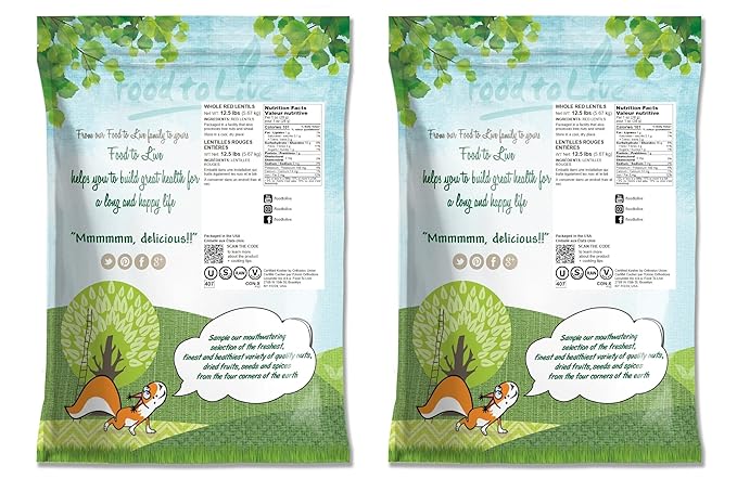 Food to Live Whole Red Lentils, 25 Pounds ??Dry Raw Beans, Sproutable, Vegan, Kosher, Bulk. Easy to