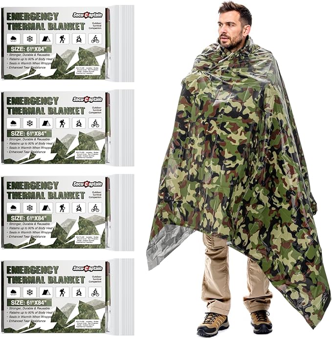 SecuCaptain Survival Emergency Thermal Blankets: Thicken 28um Space Mylar Blanket Kit for Outdoor