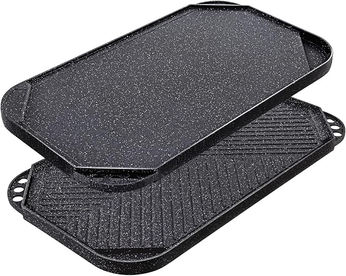 SENSARTE Nonstick Griddle Grill Pan, Pro-Grid Reversible Grill & Griddle Pan, Two Burner Cast