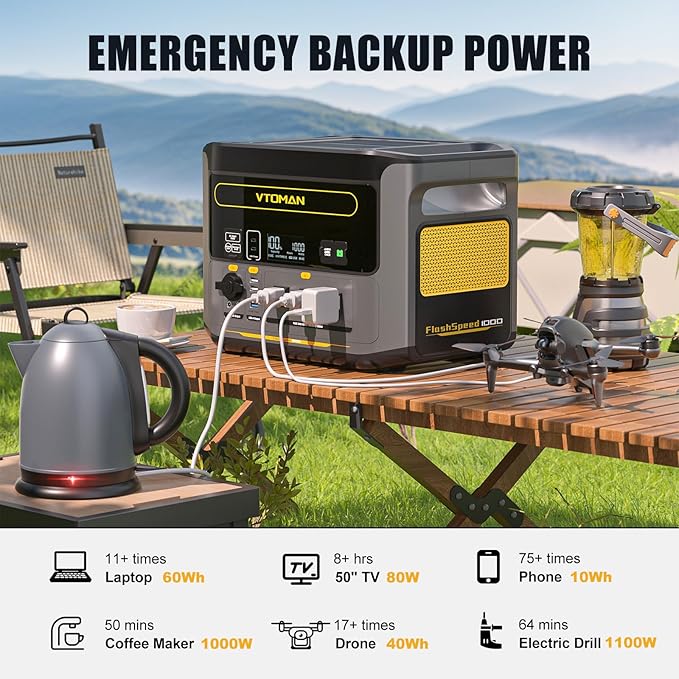 VTOMAN FlashSpeed 1000 Portable Power Station, 828Wh LiFePO4 Battery Solar Generator with