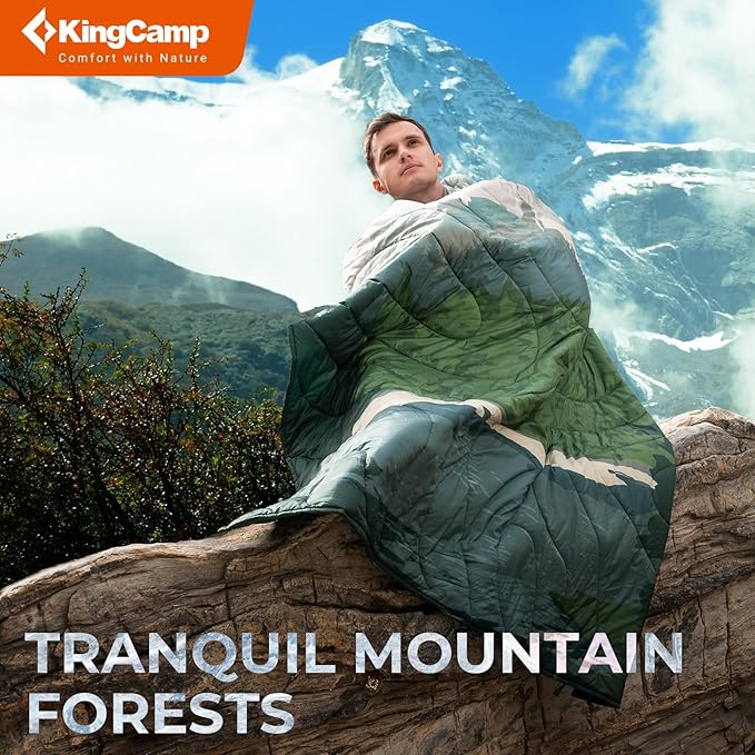 KingCamp Ultralight Camping Blanket, Packable Down Alternative Puffy Printed Wearable Blanket with