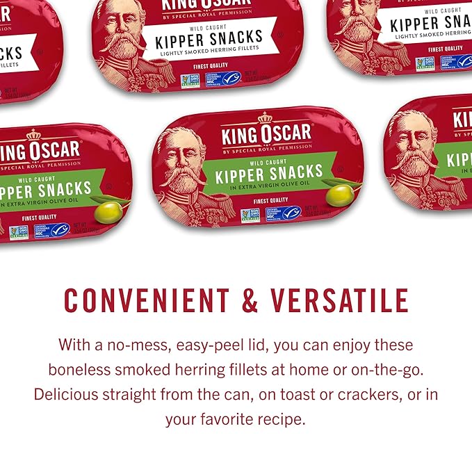 King Oscar Kipper Snacks in Extra Virgin Olive Oil, 3.54 Ounce Cans (Pack of 12), Lightly Smoked