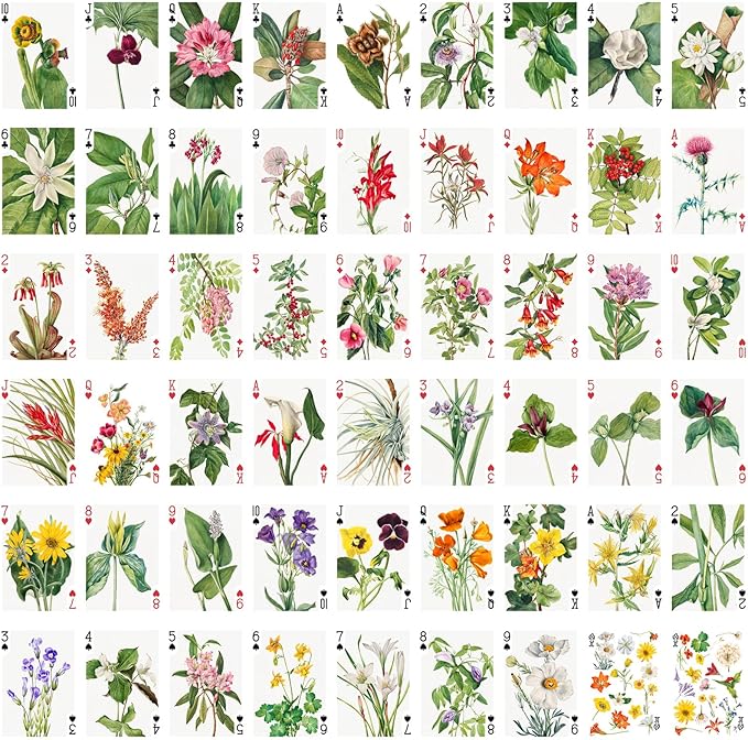 Wildflower Collection Playing Cards (Poker Deck 54 Cards All Different) Vintage Botanical