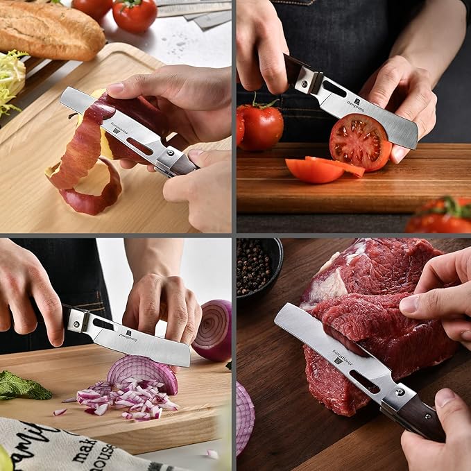 Folding Chef Knife with Nylon Pouch 4.8" Sharp 440A Stainless Steel Blade Wooden Handle Pocket