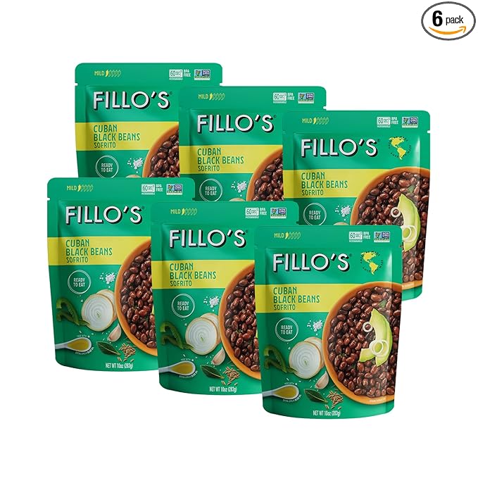 Fillo's Cuban Black Beans - Ready to Eat Beans, Gluten-Free, Preservative-Free, Microwavable Meals