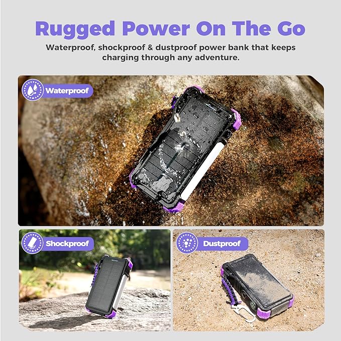 BLAVOR Solar Power Bank 20000mAh/74000mWh Built-in Cables, Wireless Charger for Apple Watch, 20W