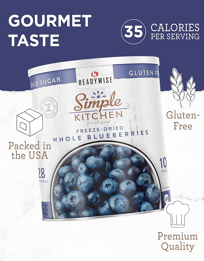READYWISE - Simple Kitchen Freeze Dried Whole Blueberries, 28 Servings, Vegan, Gluten Free, Fruit