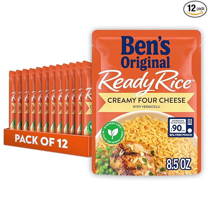 BEN'S ORIGINAL Ready Rice Creamy Four Cheese Flavored Rice, Easy Dinner Side, 8.5 oz Pouch (Pack of