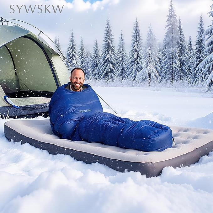 Down Sleeping Bag with Pillow, Lightweight Wide Sleeping Bag (86.6 in x 33.5 in) for Adults