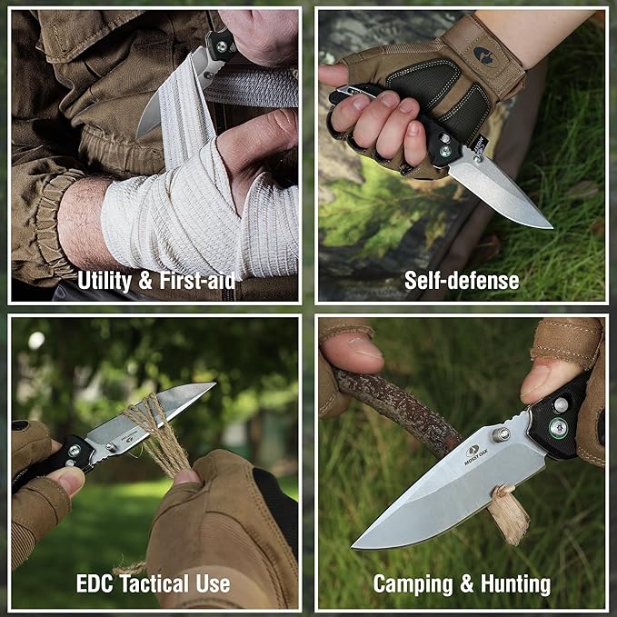 Mossy Oak Folding Pocket Knife, 4" Stonewash Stainless Steel Blade EDC Knife, G10 Handle with Axis