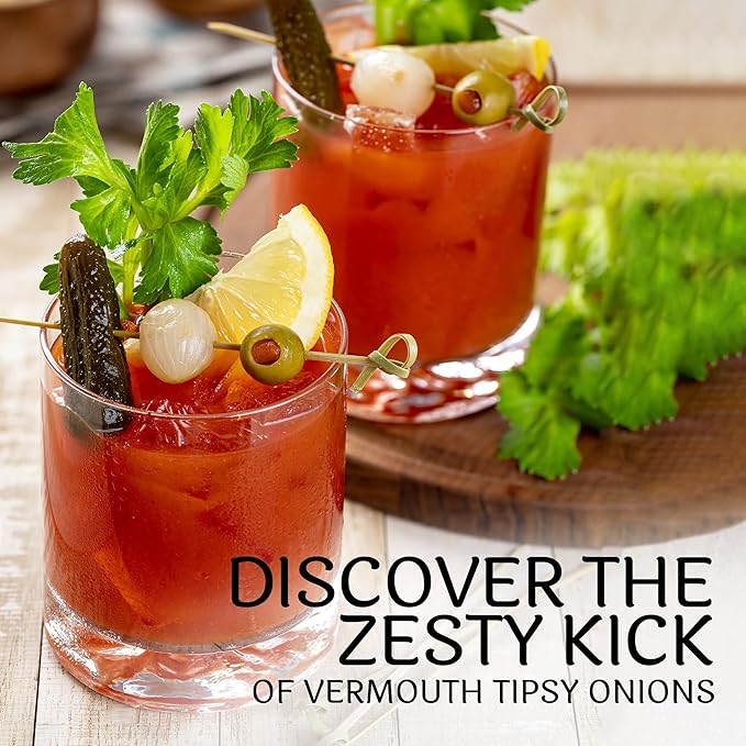 Tipsy Cocktail Onions in Jar with French Vermouth - Pickled Silverskin Onions for Cocktails