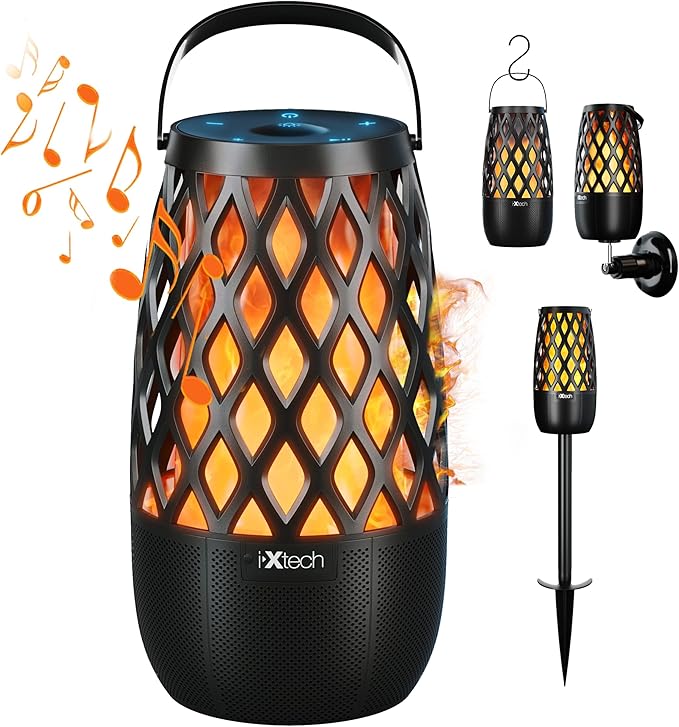 IXTECH Outdoor Bluetooth Speaker Waterproof Wireless with LED Flame Light, Shower Bluetooth Speaker