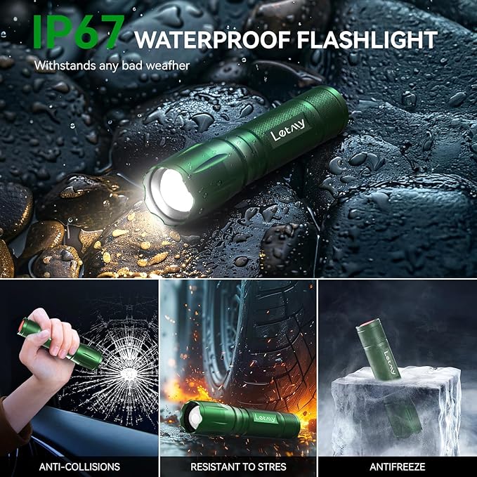 LETMY Tactical Flashlight - 2 Pack Bright Military Grade LED Flashlights High Lumens - Portable