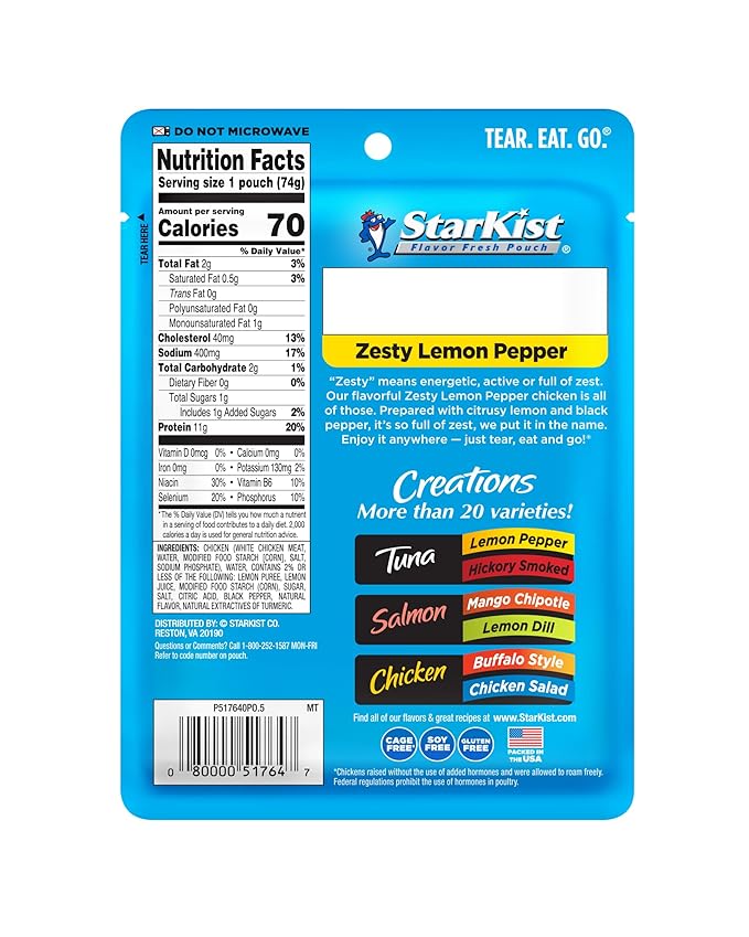 StarKist Chicken Creation Zesty Lemon Pepper - 2.6 oz Pouch (Pack of 12)