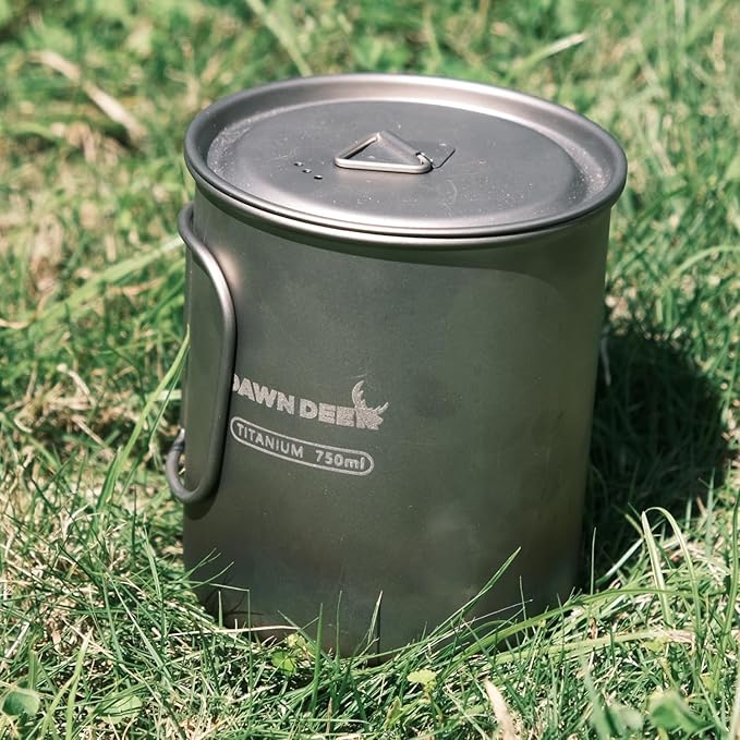 Titanium Backpacking Stove System, Cup/Portable Alcohol Stove/Foldable Spork -750ml Camping Combo