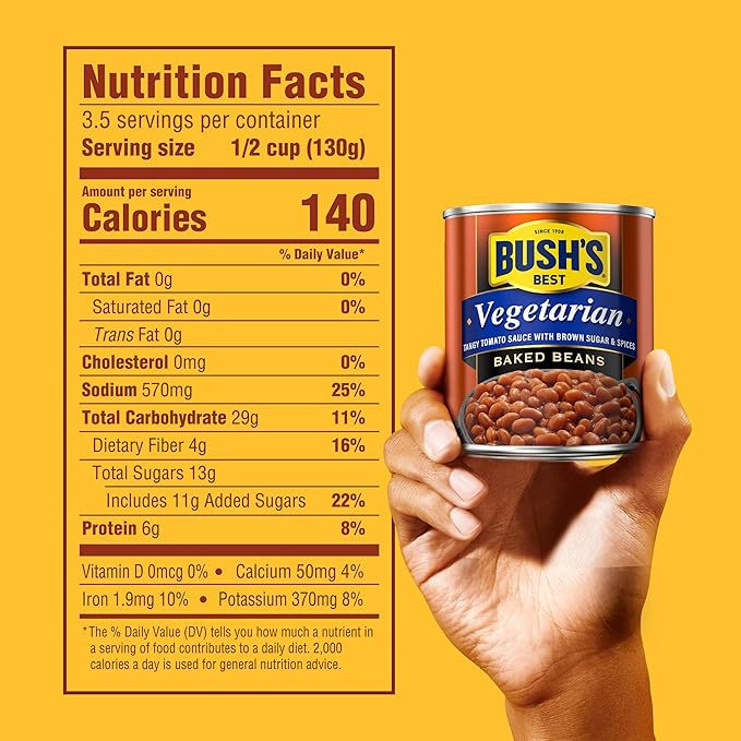 BUSH'S BEST 16 oz Canned Vegetarian Baked Beans, Source of Plant Based Protein and Fiber, Low Fat