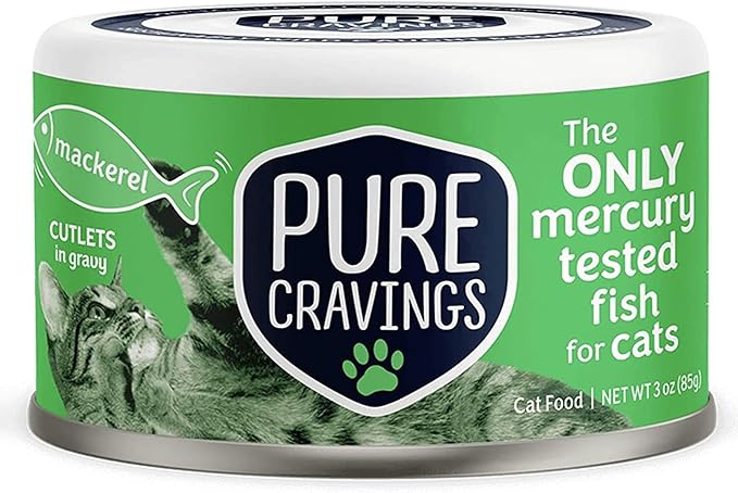 Pure Cravings Wet Cat Food Canned Mackerel Cutlets in Gravy, Every Catch is Mercury Tested, Moist