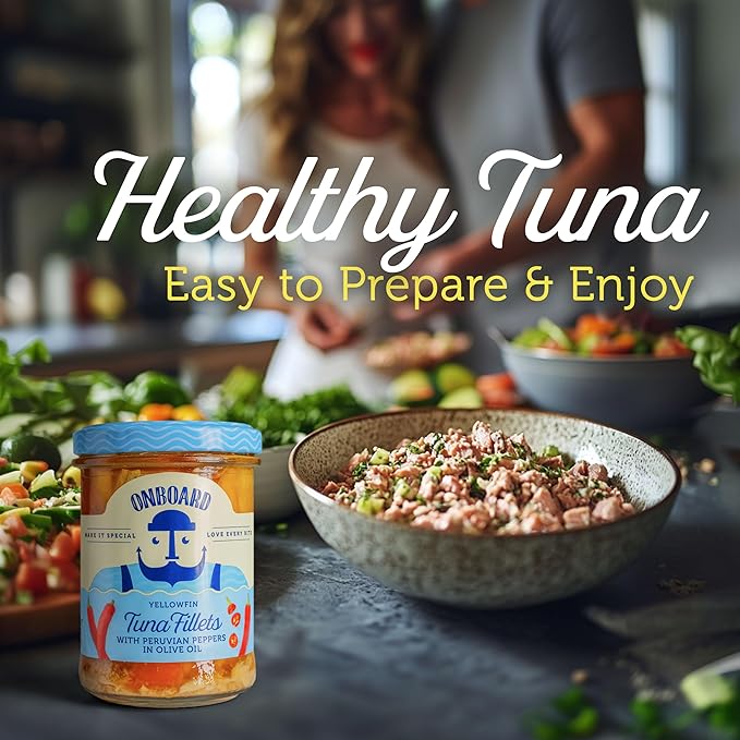 ONBOARD Yellowfin Tuna Fillets, Mediterranean Seafood Diet | Pescatarian Jarred Atun, Fresh Sea
