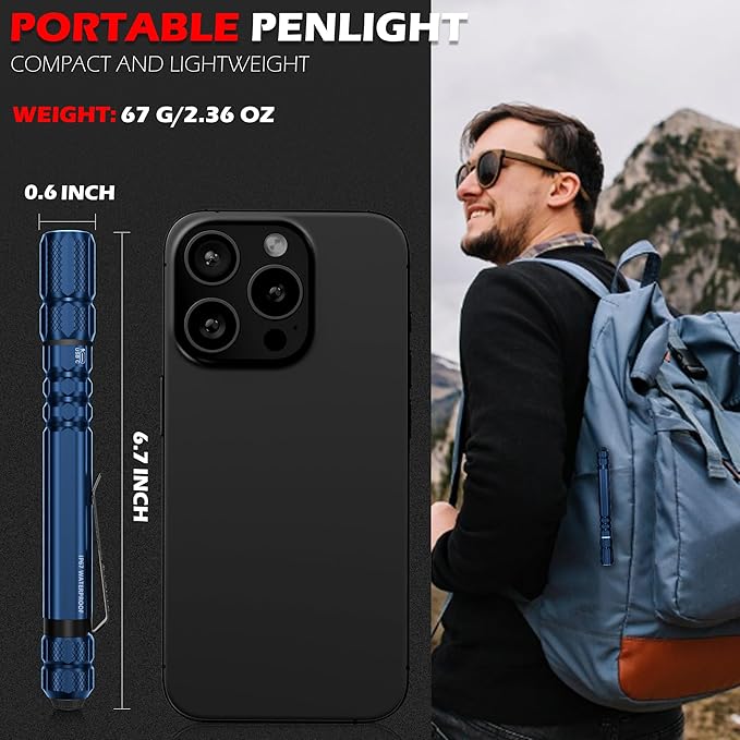 FORTO Rechargeable Pen Light Flashlight, 400 Lumens Small Pocket Flashlight with Clip, IP67