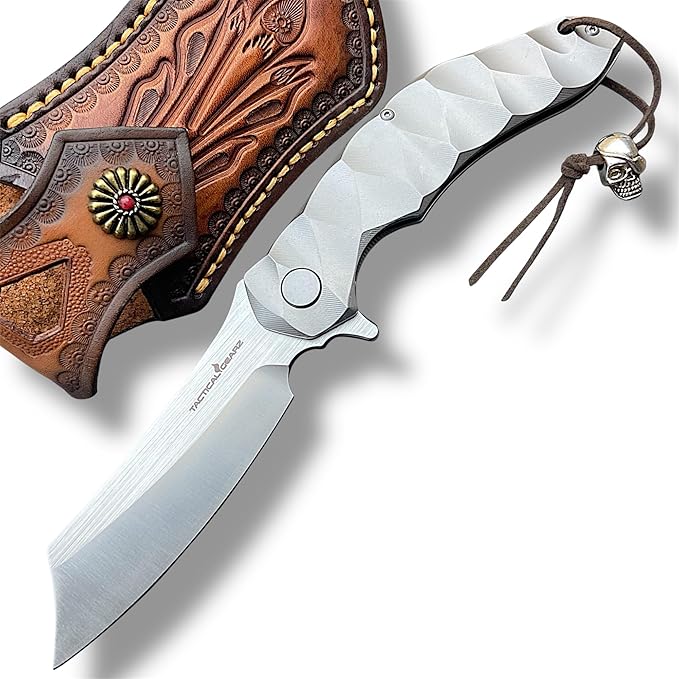 TACTICAL GEARZ Custom Titanium Pocket Folding Knife, Solid Tc4 Titanium Handle, CPM-D2 Steel DAO
