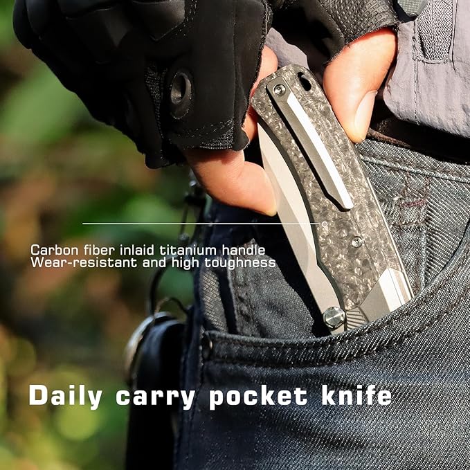 Titanium Pocket Knife WD107, Pearlescent M390 Blade EDC Knife, Men Women Daily Carry Lightweight