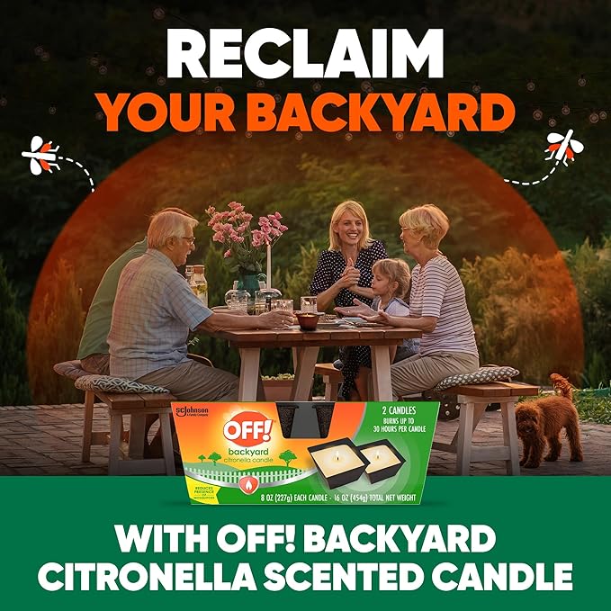 OFF! Backyard Citronella Scented Candle, Ambiance Enhancing Centerpiece, Burns for up to 25 Hours