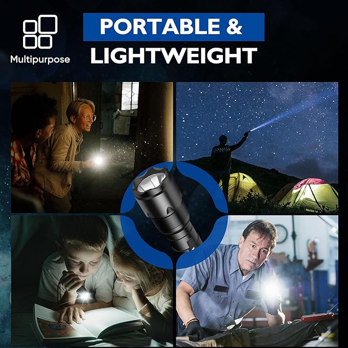 WINDFRIE 2 Pack LED Tactical Flashlights, Single Mode Handheld Flashlights, Bright EDC Emergency