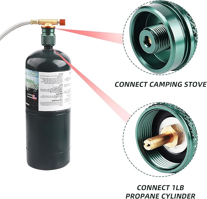 Camping Stove Adapter 1 Lb Propane Small Tank Input EN417 Lindal Valve Output Outdoor Cylinder LPG