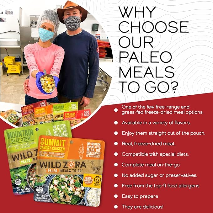Wild Zora Paleo Freeze Dried Meals for Backpacking & Camping - Healthy Gluten Free & Grain Free