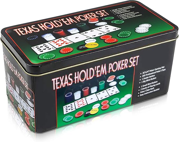 Gamie Texas Holdem Poker Game Set - Includes Hold?™em Mat, 2 Card Decks, Chips, Chip Holder and Tin