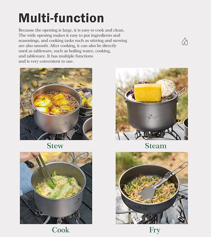 iBasingo 2.4L Titanium Soup Pot with Lid Camping Cookware with Foldable Handle Portable Lightweight