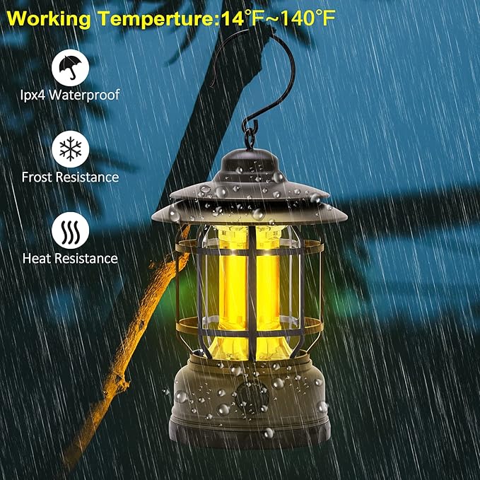 Rechargeable Portable LED Camping Lanterns, Vintage Style Tabletop Lantern, Stepless Dimming