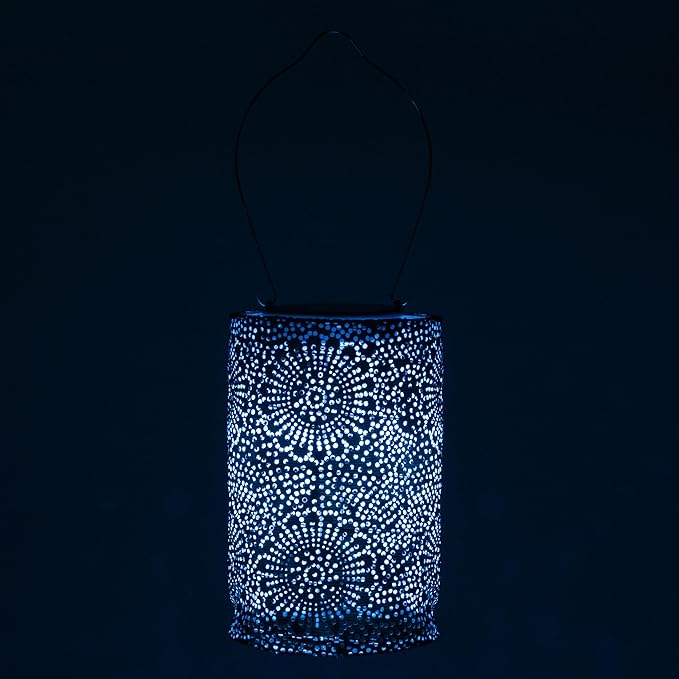 Allsop Soji Stella - Tin Art' Punched Luminaria - Cylinder - 7.5" - Outdoor Solar Latern - Metallic