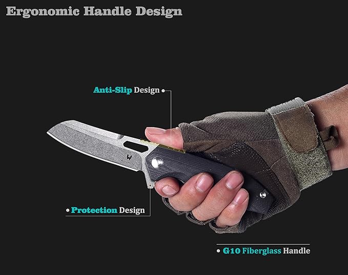 Camping Folding Knife - S35VN Powder Steel G10 Handle Comfortable Grip - Great for Cutting Hunting