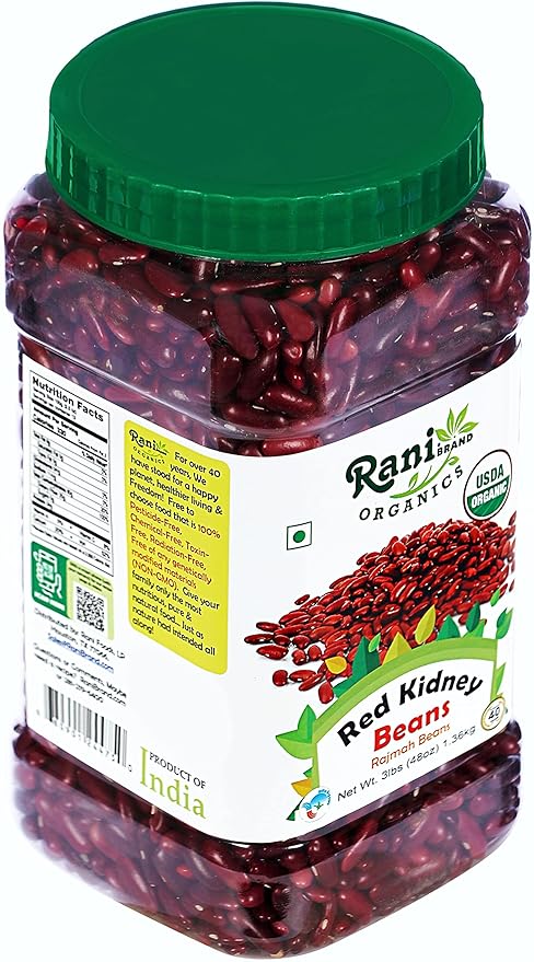 Rani Organic Red Kidney Beans (Rajmah Beans) Light 48oz (3lbs) 1.36kg Bulk PET Jar ~ All Natural |