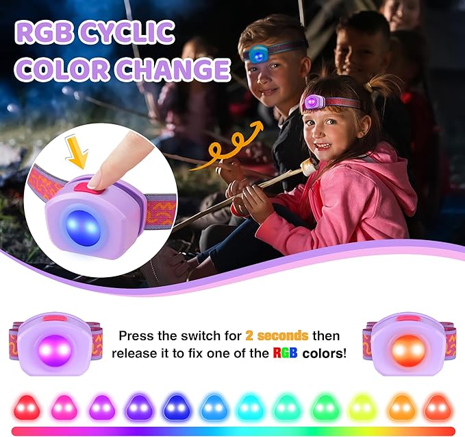 EverBrite LED Headlamp Rechargeable Kids Headlamp with RGB Mode and Adjustable Headband, 3 Modes