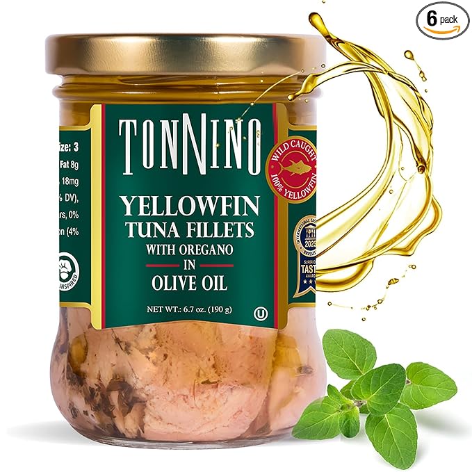 Tonnino Yellowfin Tuna Fish ??Oregano in Olive Oil ??Pack of 6 ??Alternative to Salmon ??Protein